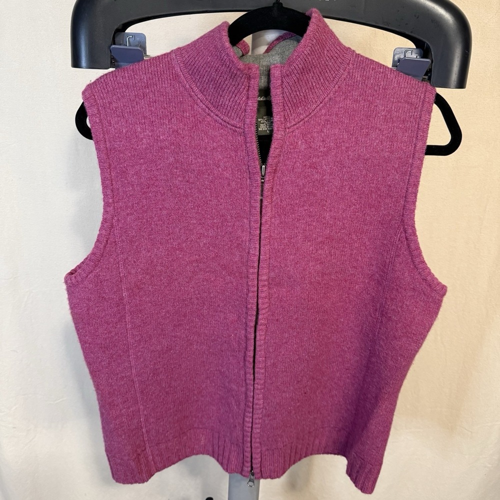 Eddie Bauer Women's Lambs‎ Wool Blend Knit Full Zip Vest Pink Size Large